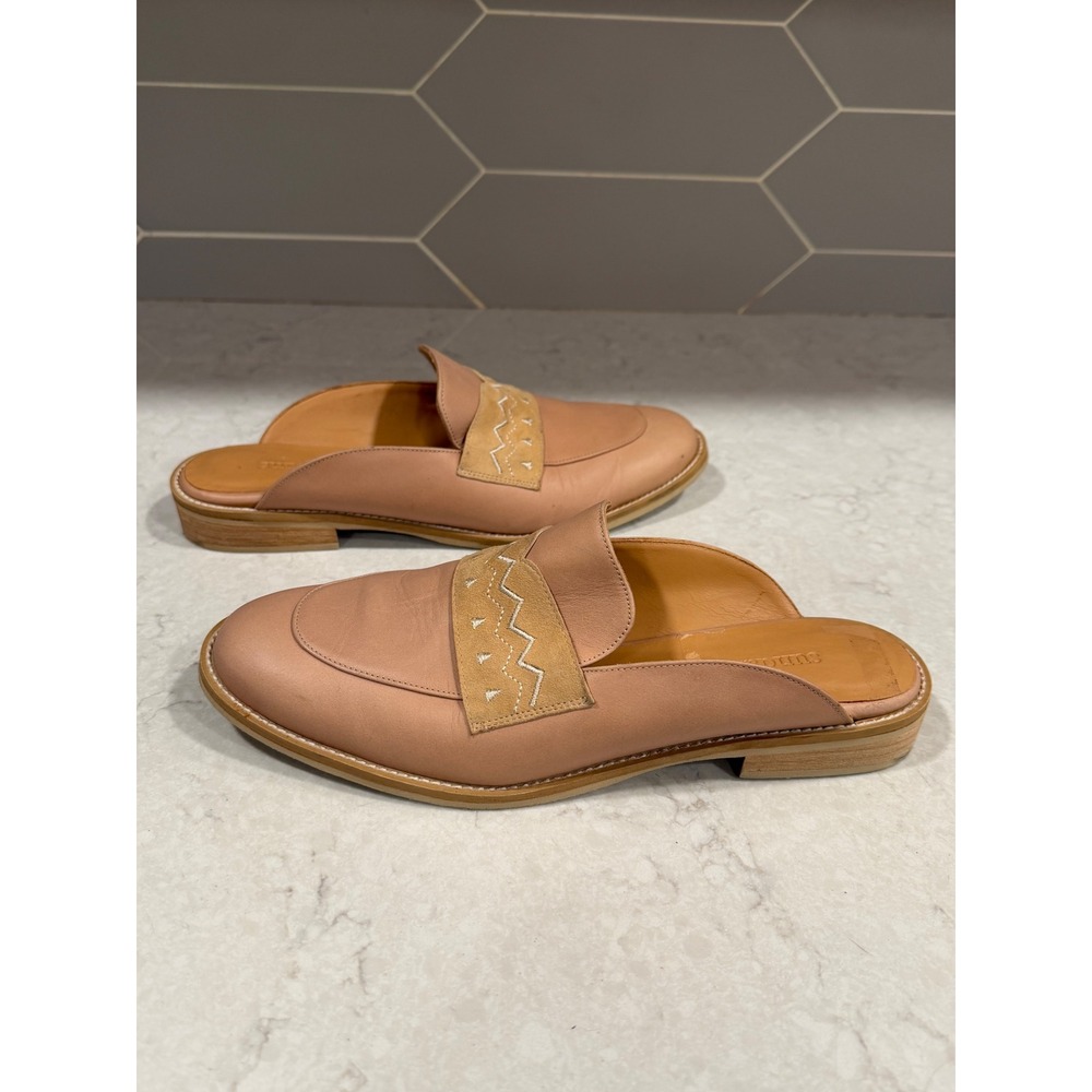 Sundance Women Embroidered Western Leather Mules Blush Tan Bohemian Flat Size 40
